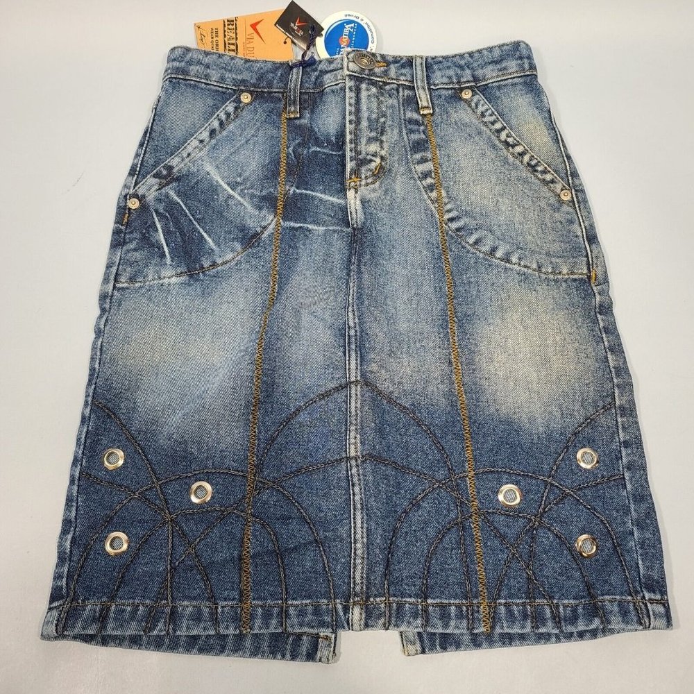 VIA DUTTUS 20" Brazilian Denim Blue Jean Skirt Womens Size 0 NWT
